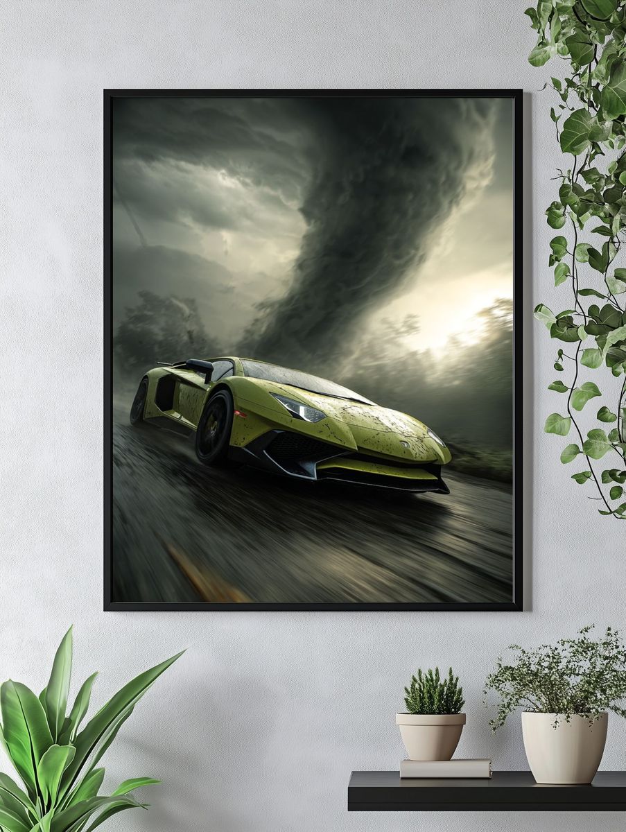 Lamborghini Aventador in a Tornado — Art Print. — room view 4