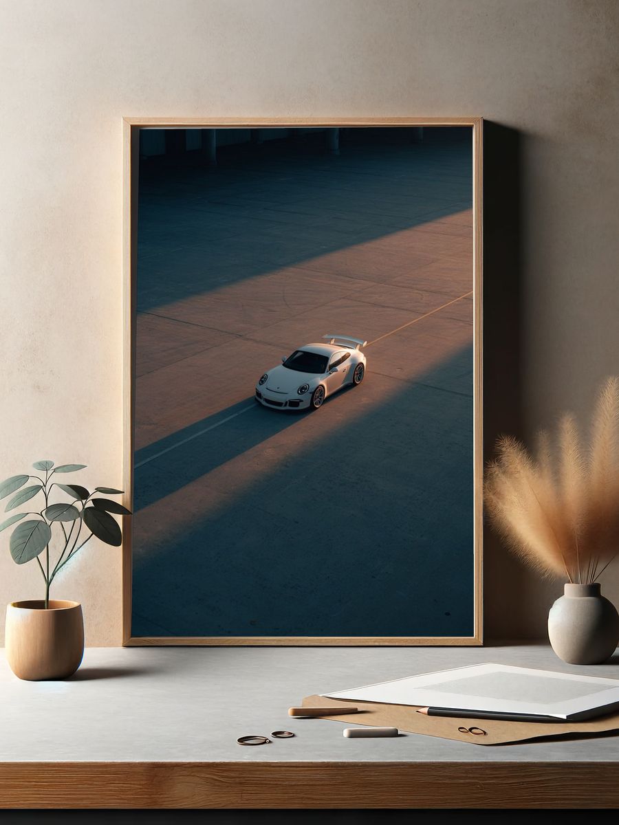White Sports Car — Photography Print. — room view 2
