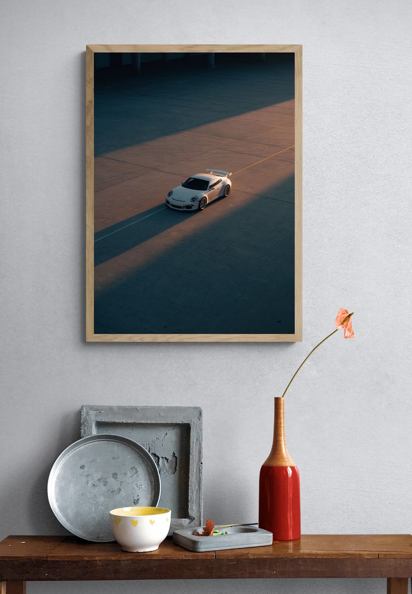 White Sports Car — Photography Print. — room view 3
