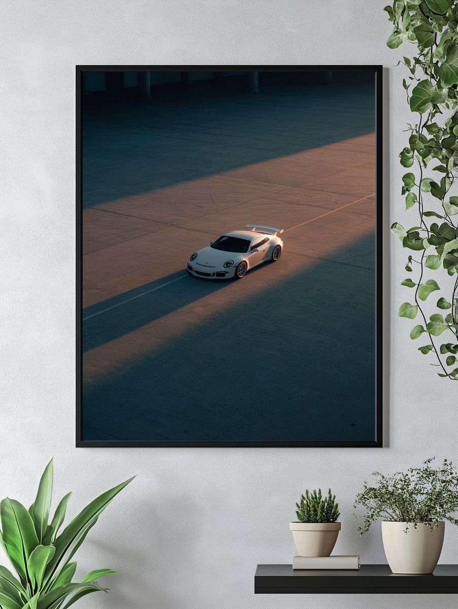 White Sports Car — Photography Print. — room view 4