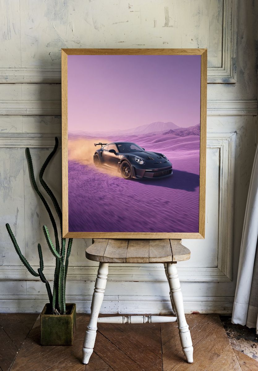 Porsche in Desert Landscape Poster. — room view 1
