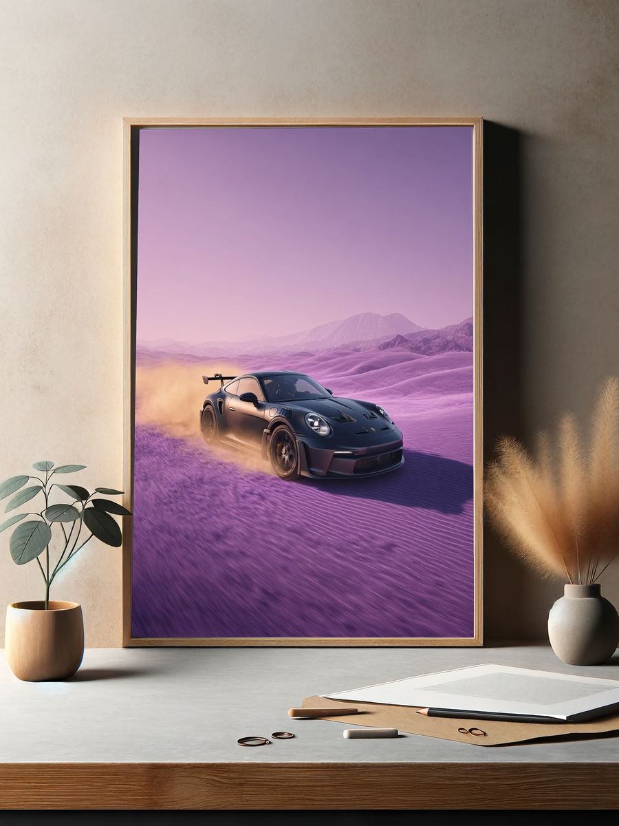 Porsche in Desert Landscape Poster. — room view 2