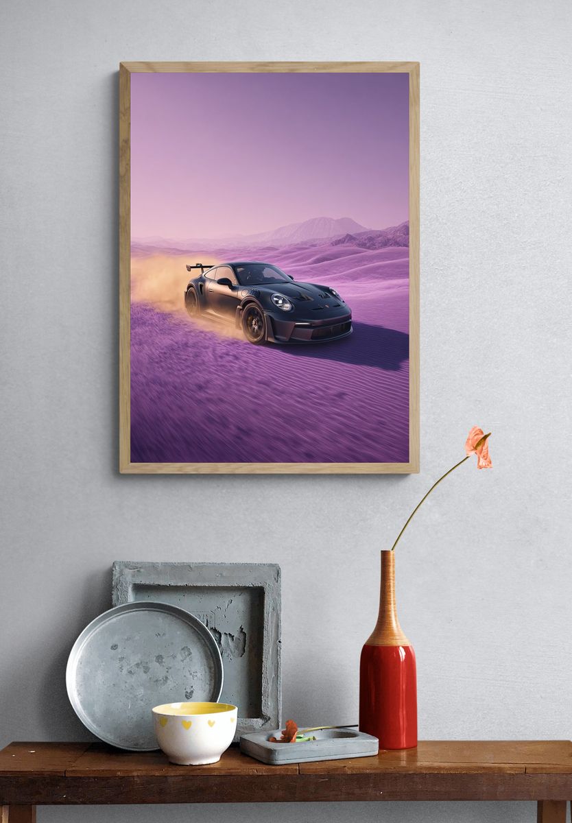 Porsche in Desert Landscape Poster. — room view 3