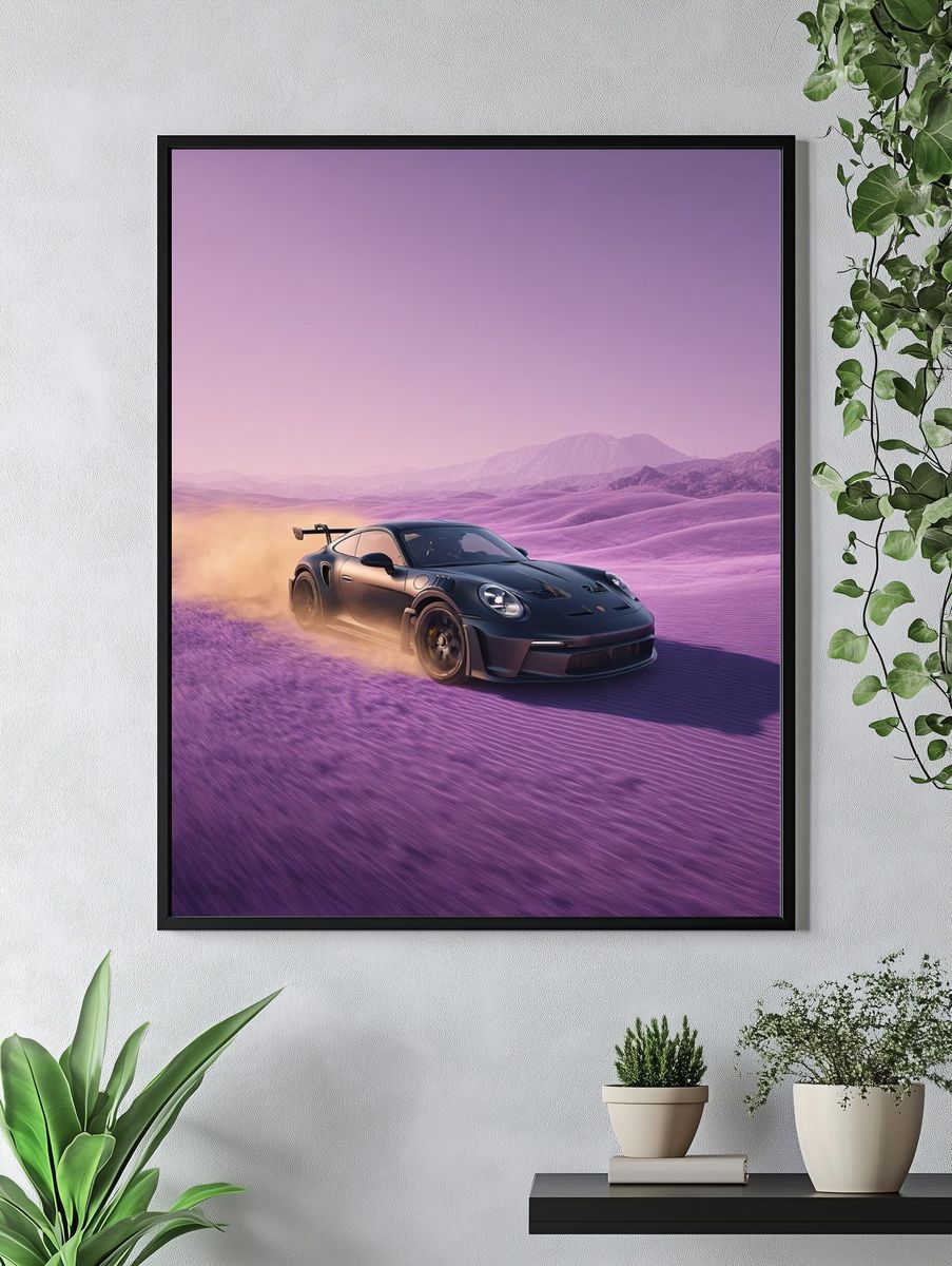Porsche in Desert Landscape Poster. — room view 4