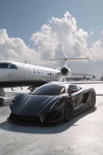 Luxury Sports Car and Jet — Automotive Print. poster