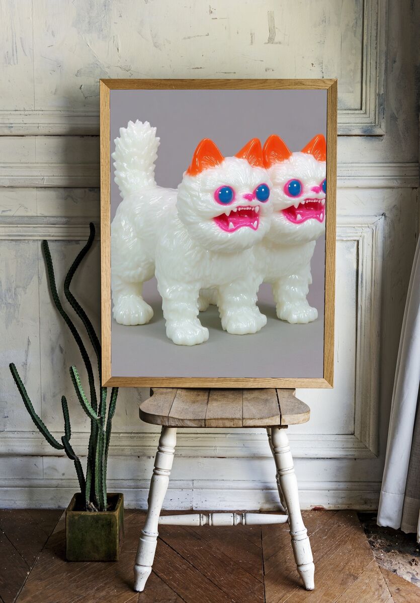 Two-Headed Cat Toy — Fun Illustration Print. — room view 1