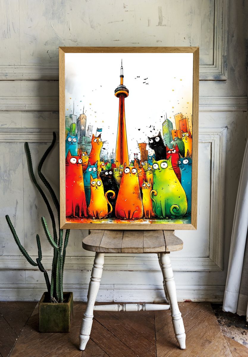 Colorful Cats in the City — Illustration Print. — room view 1
