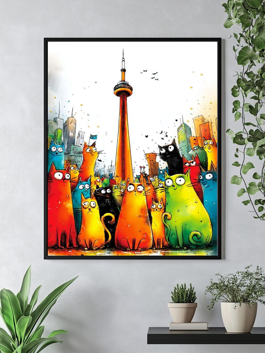 Colorful Cats in the City — Illustration Print. — room view 4
