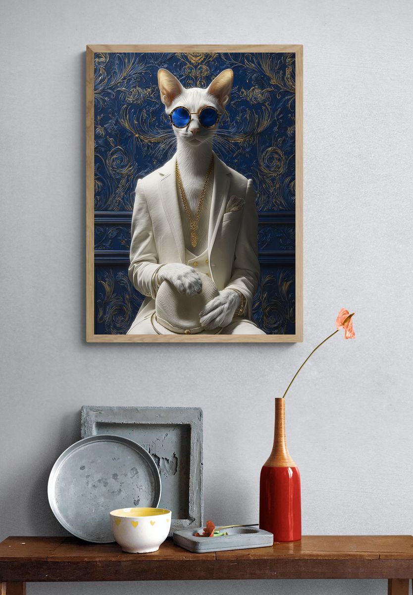 Elegant Cat Portrait Fashion Poster. — room view 3