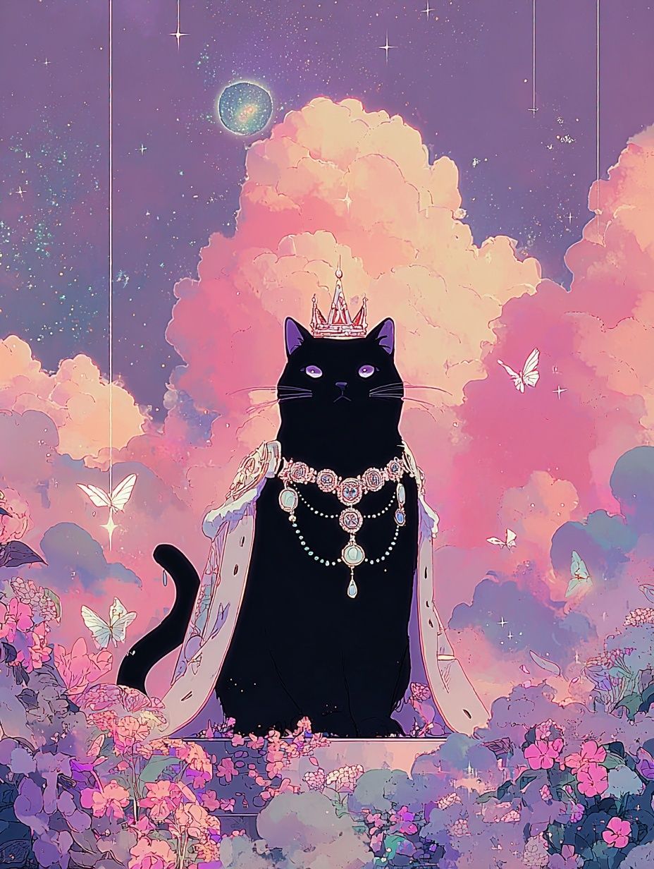 Celestial Black Cat Illustration Poster. poster detail