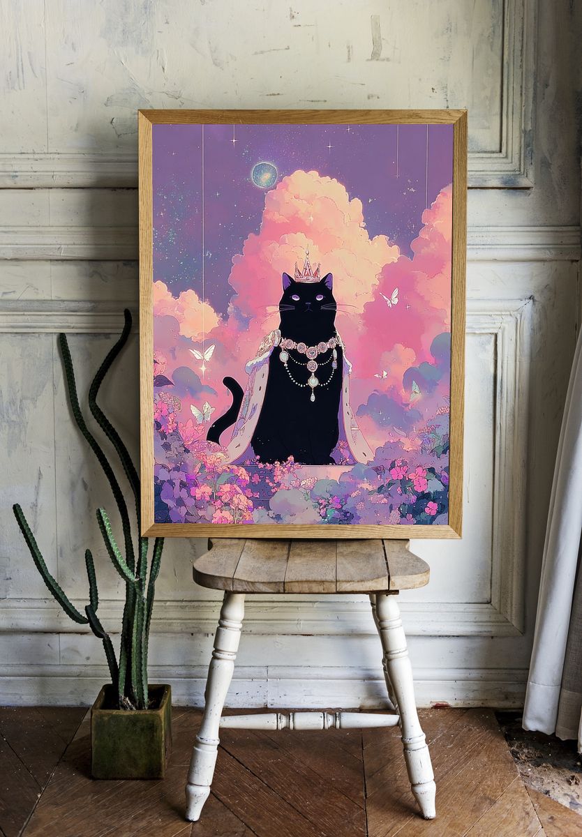 Celestial Black Cat Illustration Poster. — room view 1