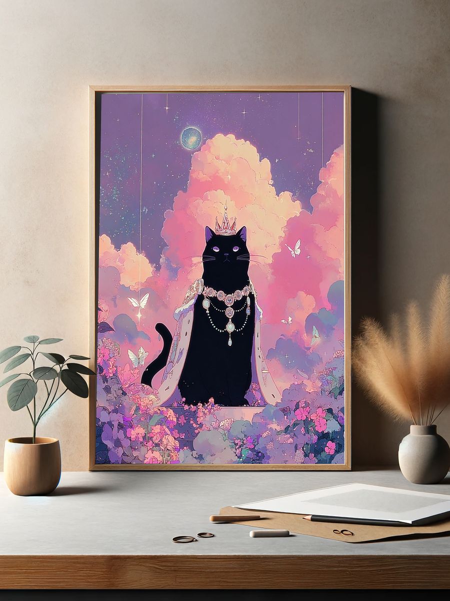 Celestial Black Cat Illustration Poster. — room view 2