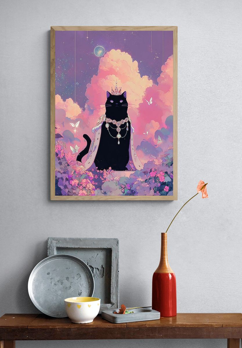 Celestial Black Cat Illustration Poster. — room view 3