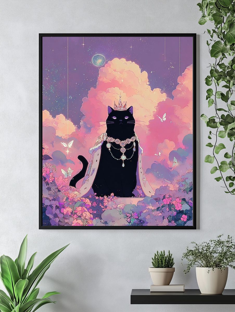 Celestial Black Cat Illustration Poster. — room view 4