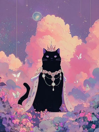 Celestial Black Cat Illustration Poster. poster print