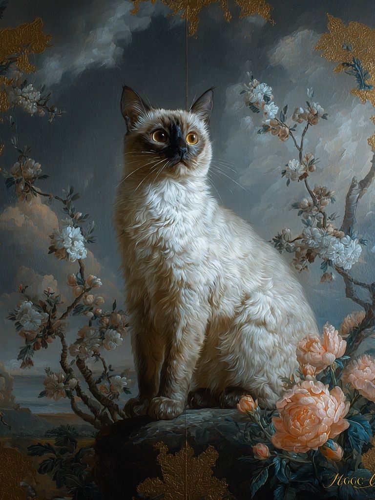 Siamese Cat Floral Baroque Poster. poster — animals art