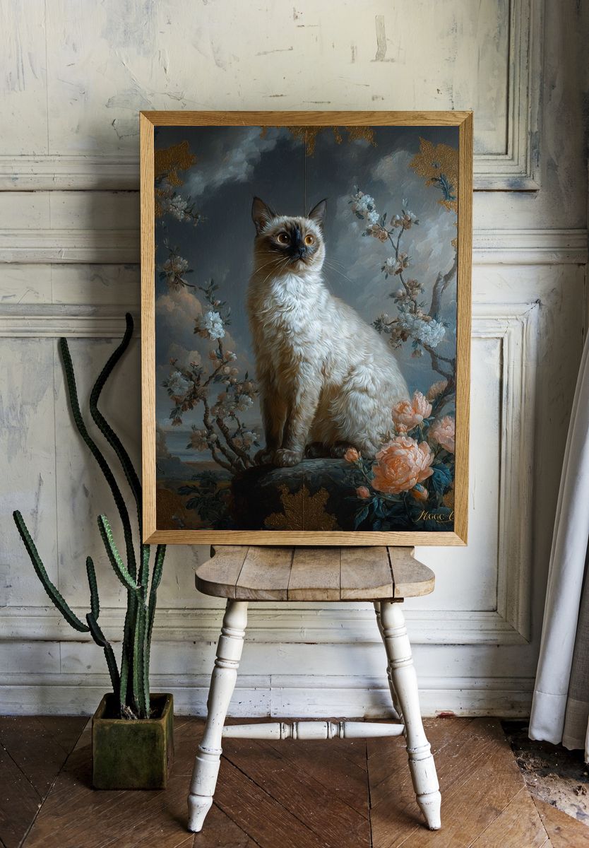 Siamese Cat Floral Baroque Poster. — room view 1
