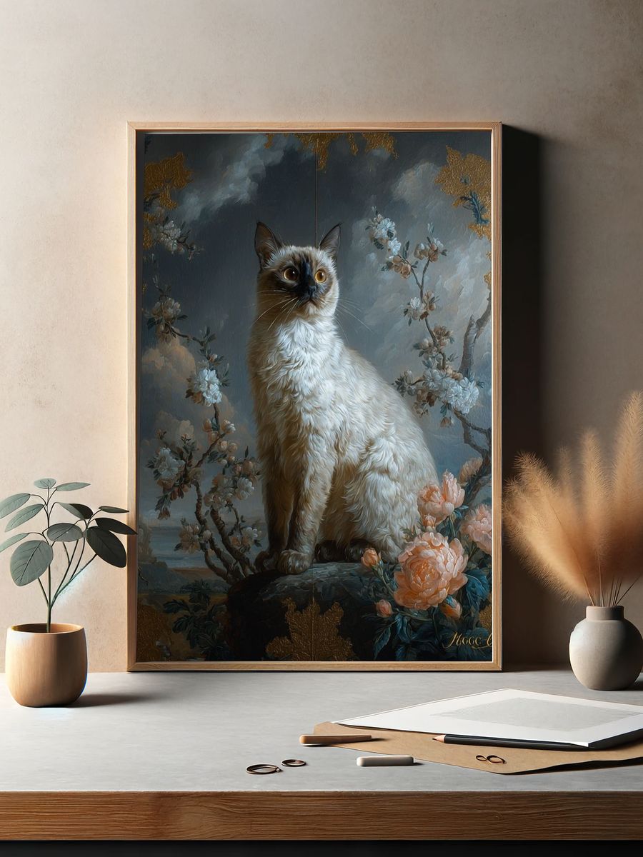Siamese Cat Floral Baroque Poster. — room view 2