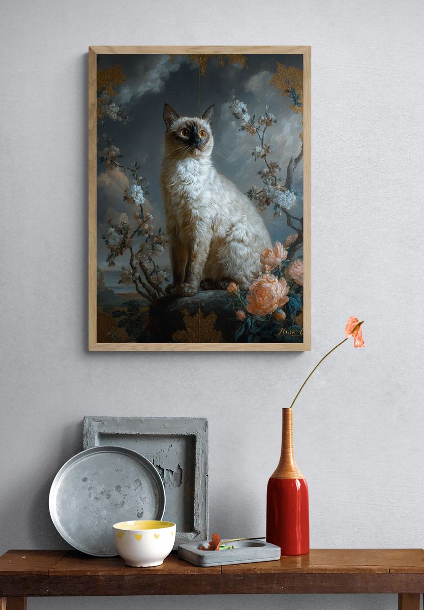 Siamese Cat Floral Baroque Poster. — room view 3