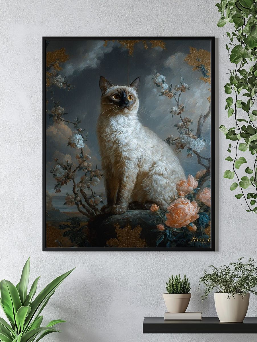 Siamese Cat Floral Baroque Poster. — room view 4