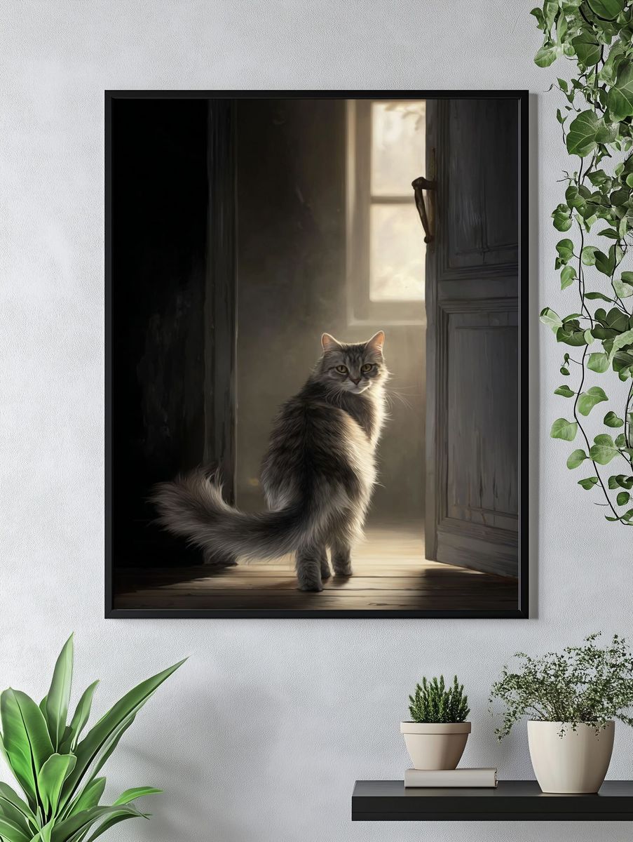 Mysterious Cat in Doorway — Art Print. — room view 4
