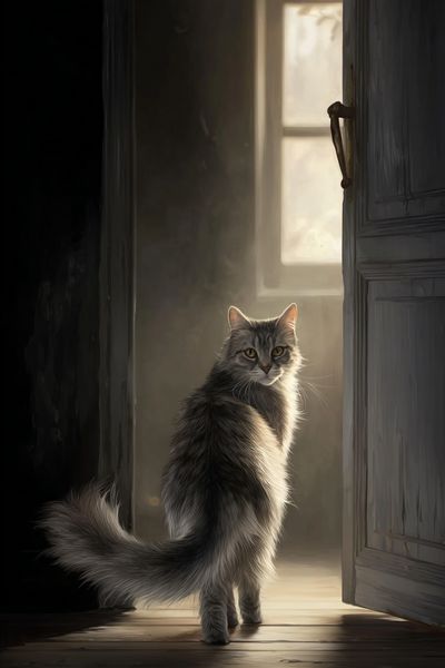 Mysterious Cat in Doorway — Art Print. poster print