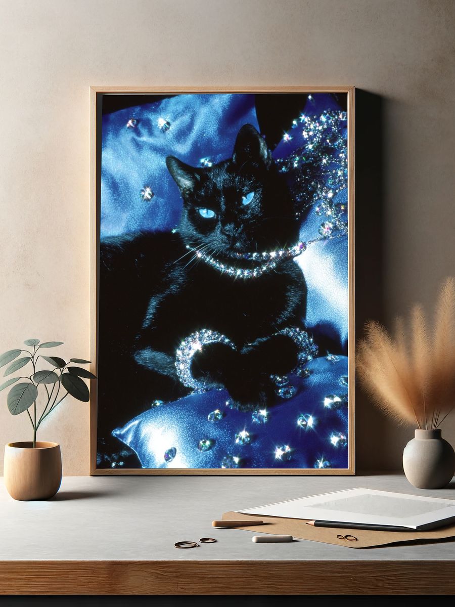 Elegant Black Cat — Photography Print. — room view 2