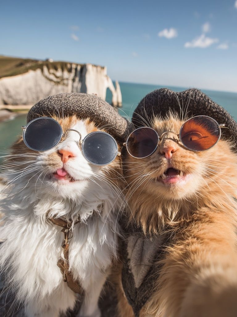 Stylish Cats at the Cliffs — Funny Print. poster detail