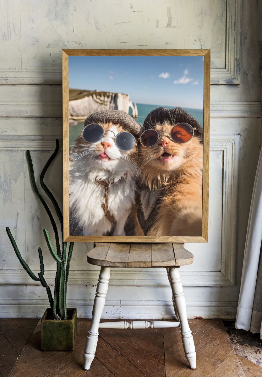 Stylish Cats at the Cliffs — Funny Print. — room view 1