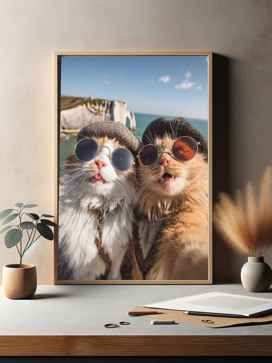 Stylish Cats at the Cliffs — Funny Print. — room view 2