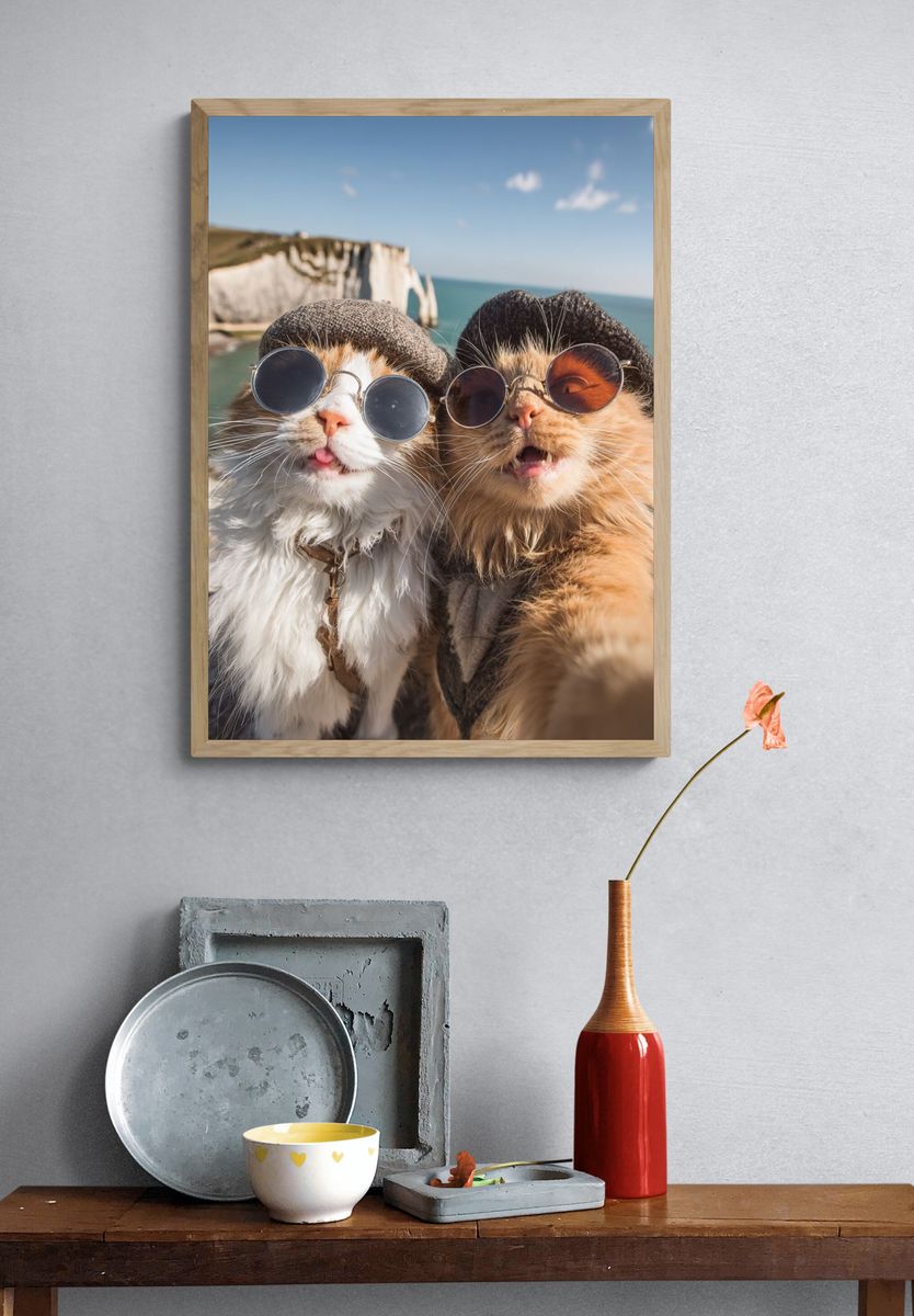Stylish Cats at the Cliffs — Funny Print. — room view 3