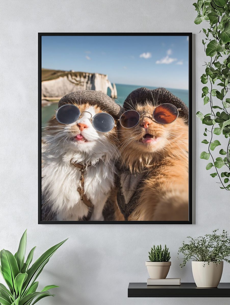 Stylish Cats at the Cliffs — Funny Print. — room view 4