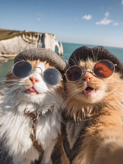 Stylish Cats at the Cliffs — Funny Print. poster print