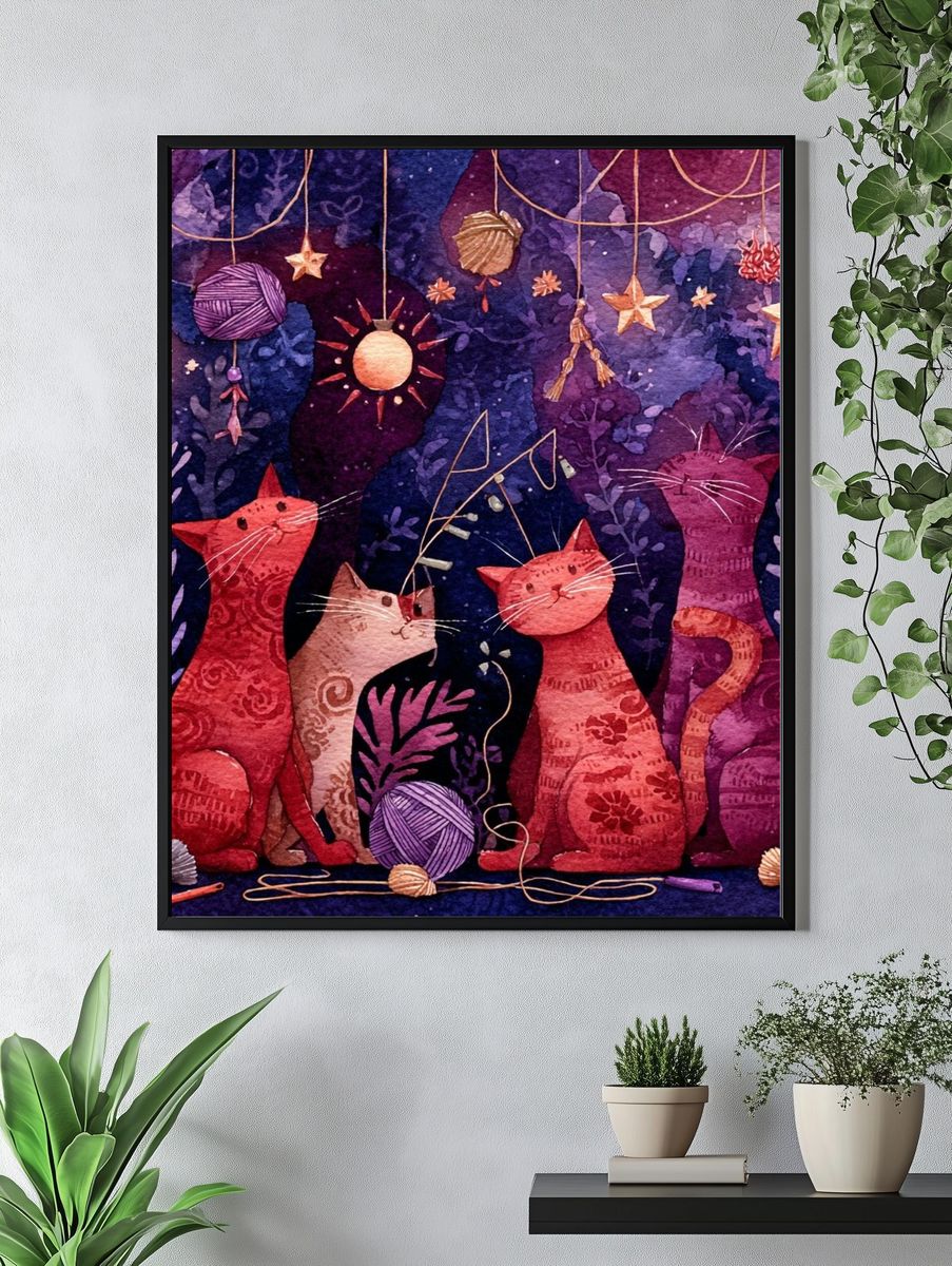 Celestial Cats Watercolor Poster. — room view 4
