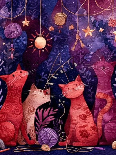 Celestial Cats Watercolor Poster. poster print