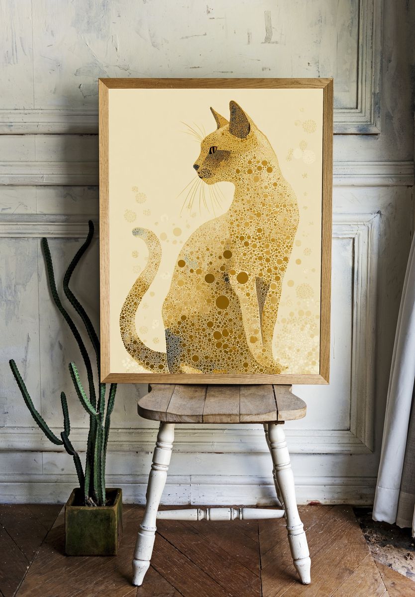 Golden Cat Mosaic Illustration Poster. — room view 1