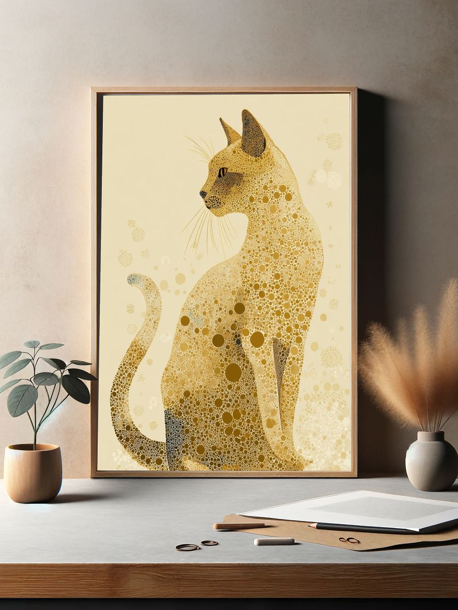 Golden Cat Mosaic Illustration Poster. — room view 2