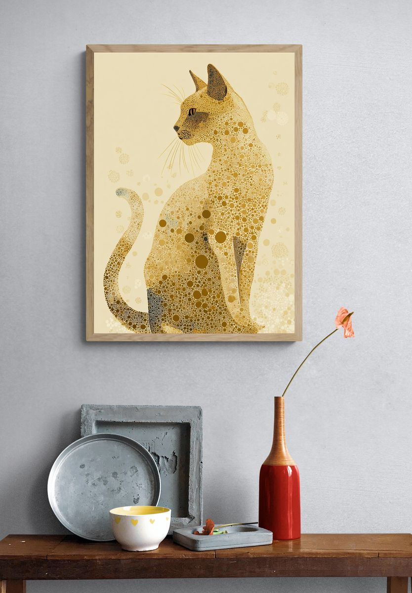Golden Cat Mosaic Illustration Poster. — room view 3