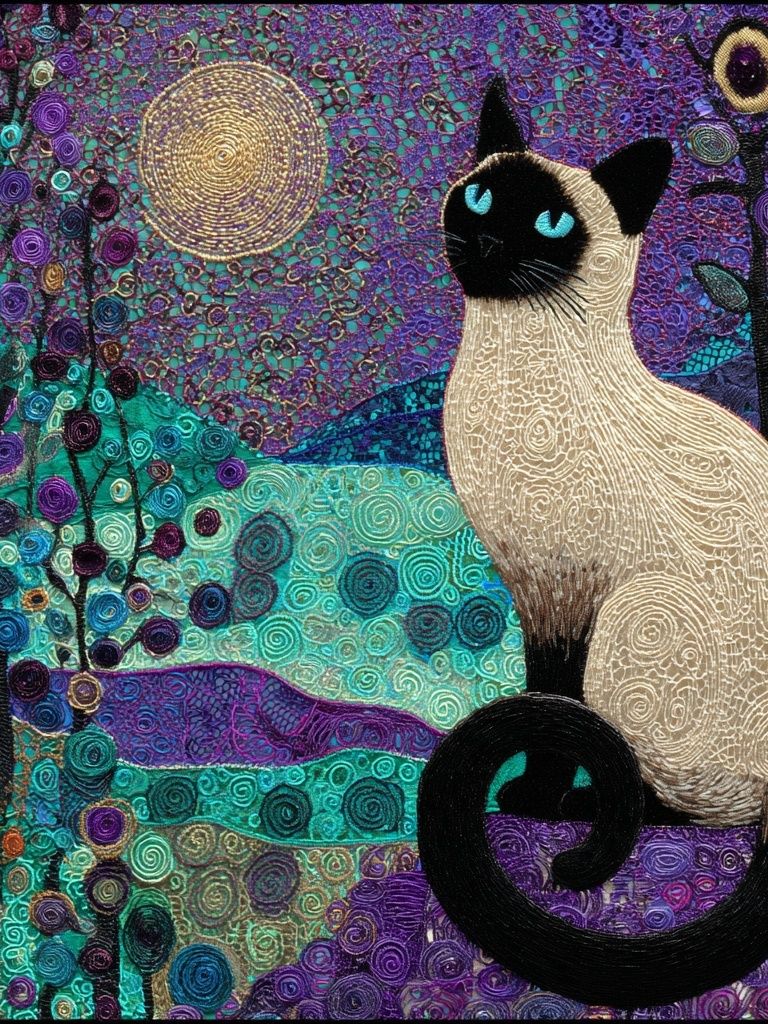 Siamese Cat Moonlit Garden Poster. poster detail