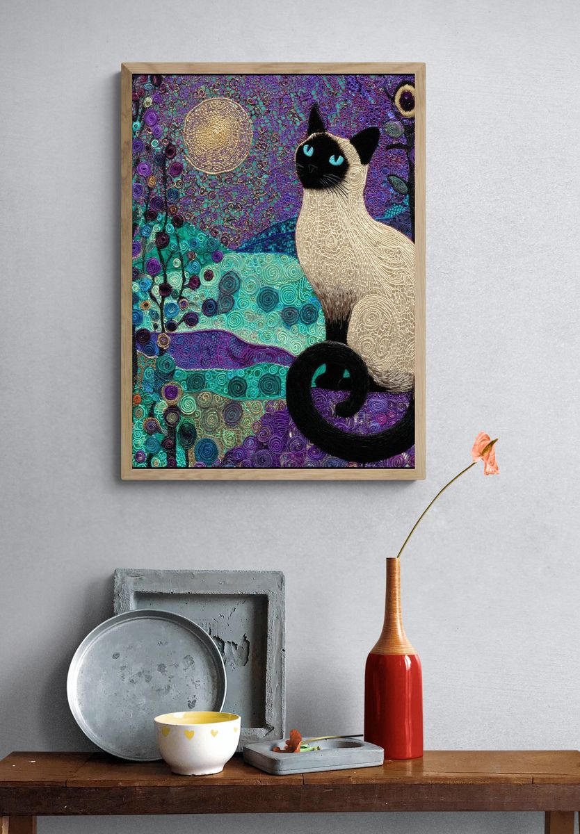 Siamese Cat Moonlit Garden Poster. — room view 3