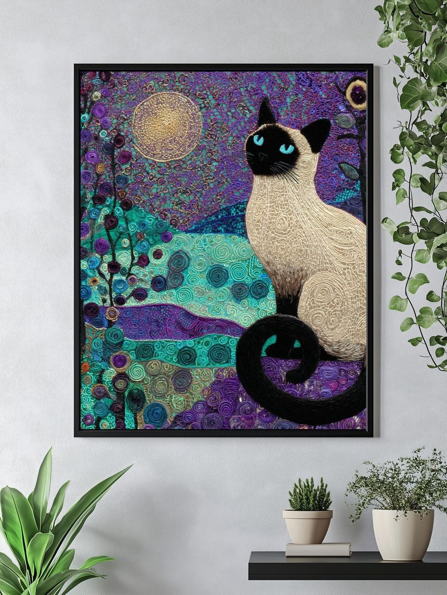 Siamese Cat Moonlit Garden Poster. — room view 4