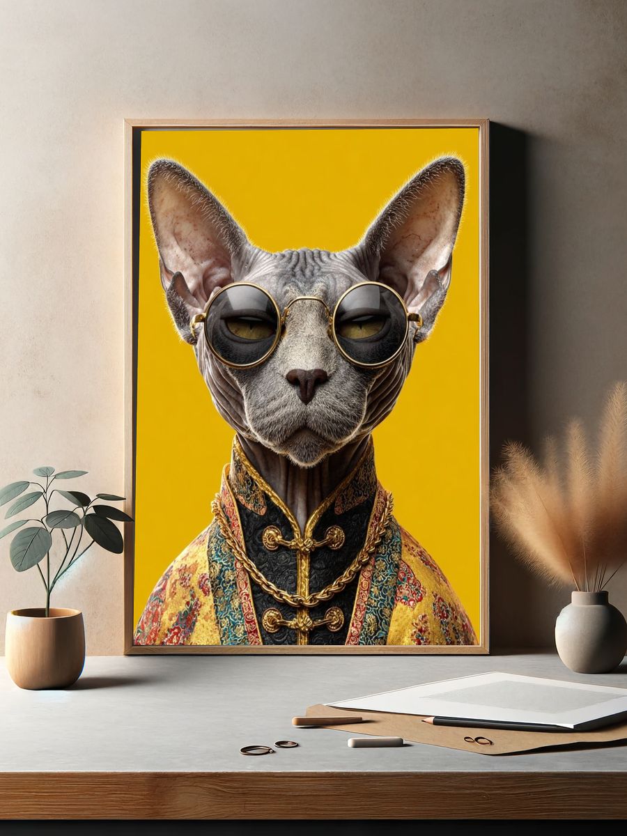 Sphynx Cat in Sunglasses — Funny Print. — room view 2