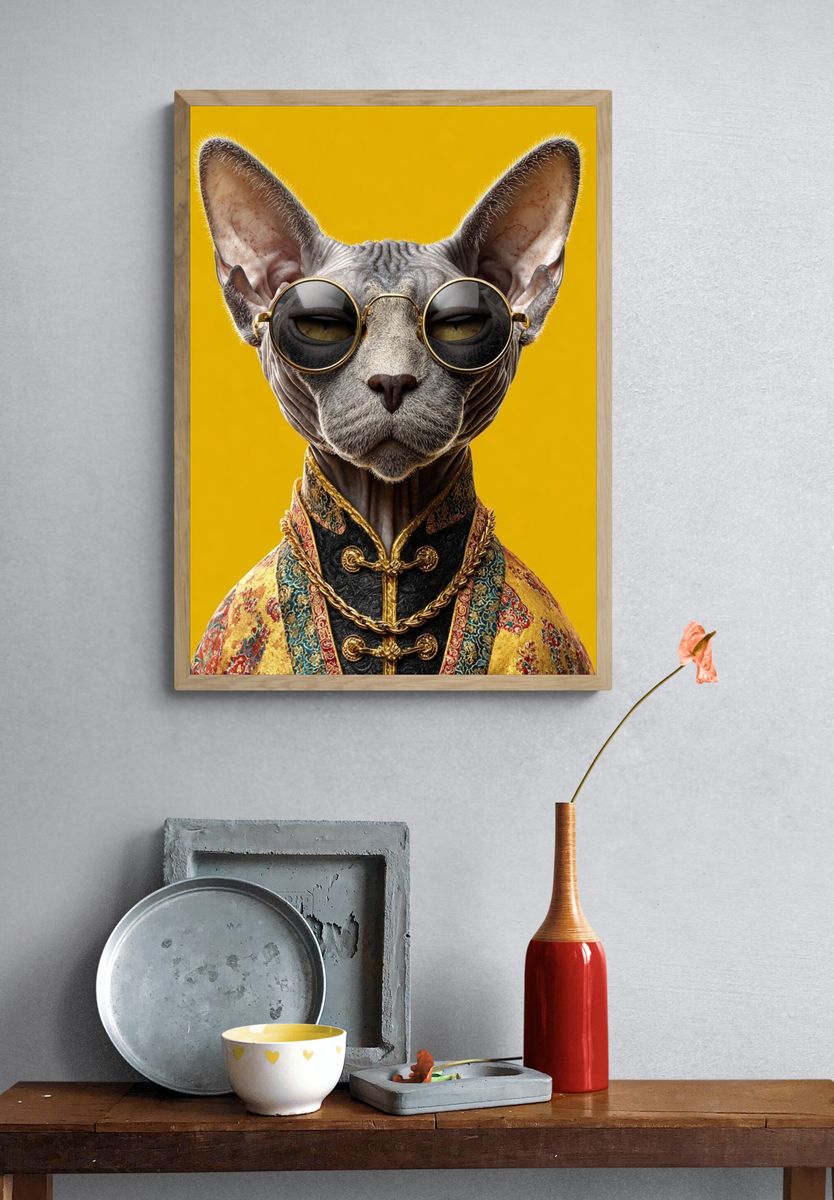 Sphynx Cat in Sunglasses — Funny Print. — room view 3