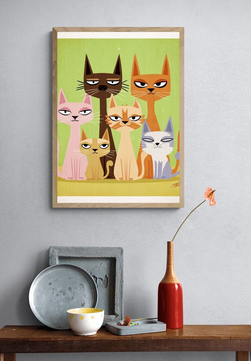 Stylized Cats Illustration Poster. — room view 3