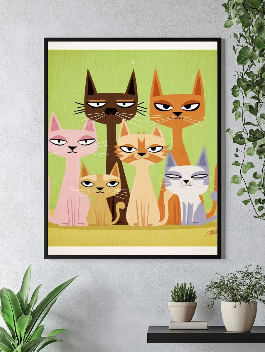Stylized Cats Illustration Poster. — room view 4