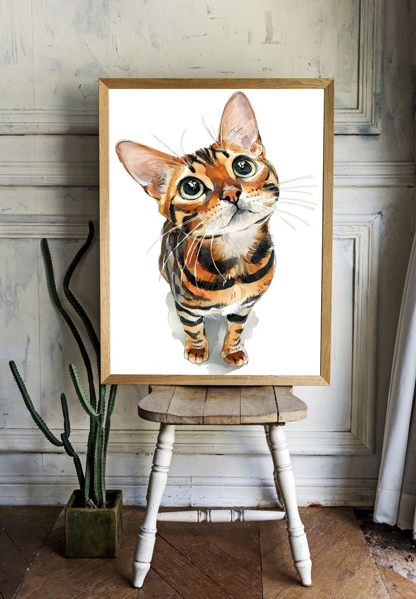 Bengal Cat Watercolor Poster. — room view 1