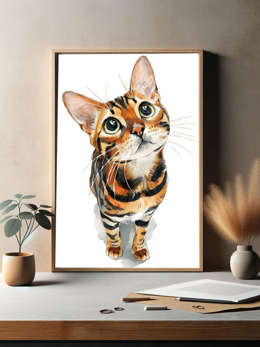 Bengal Cat Watercolor Poster. — room view 2