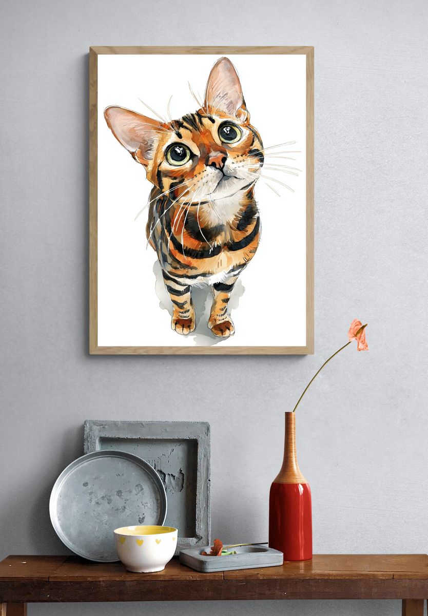 Bengal Cat Watercolor Poster. — room view 3