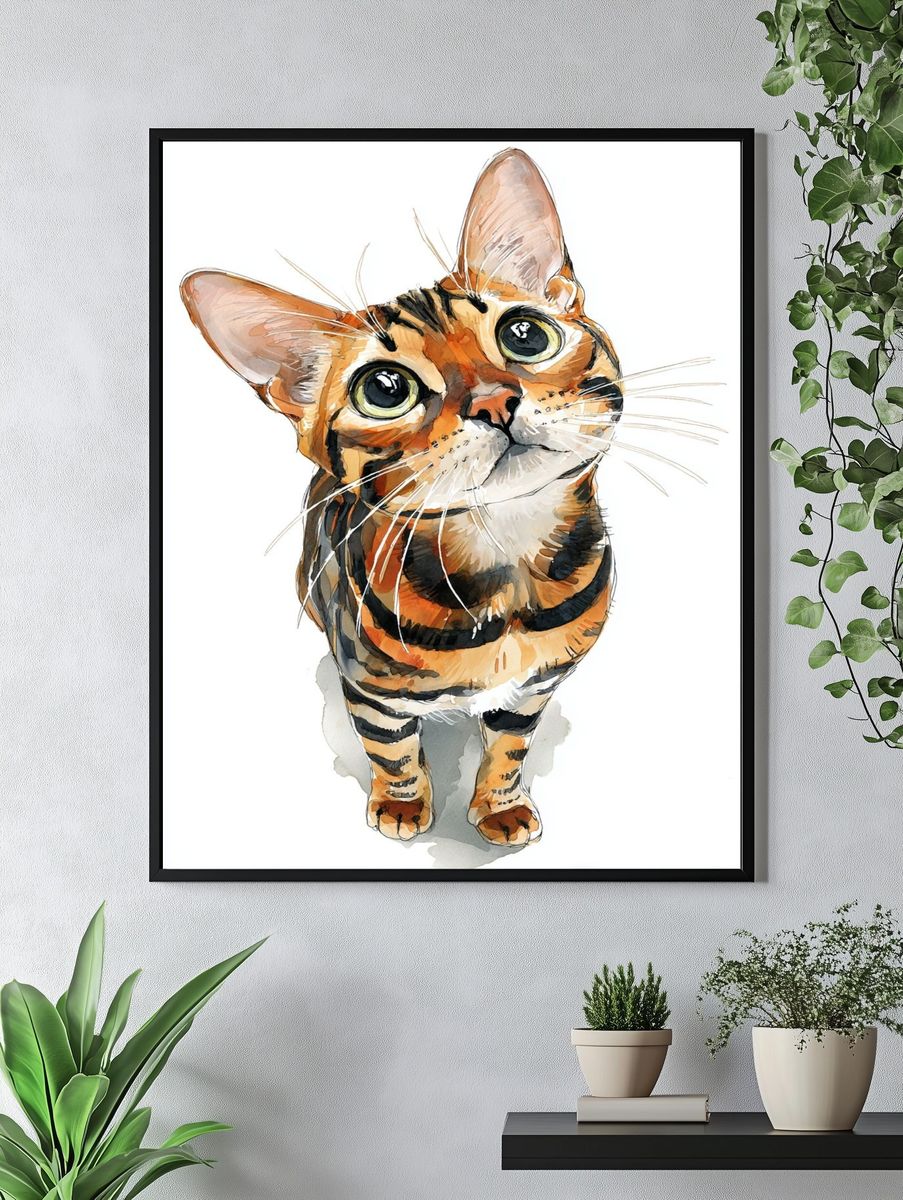 Bengal Cat Watercolor Poster. — room view 4