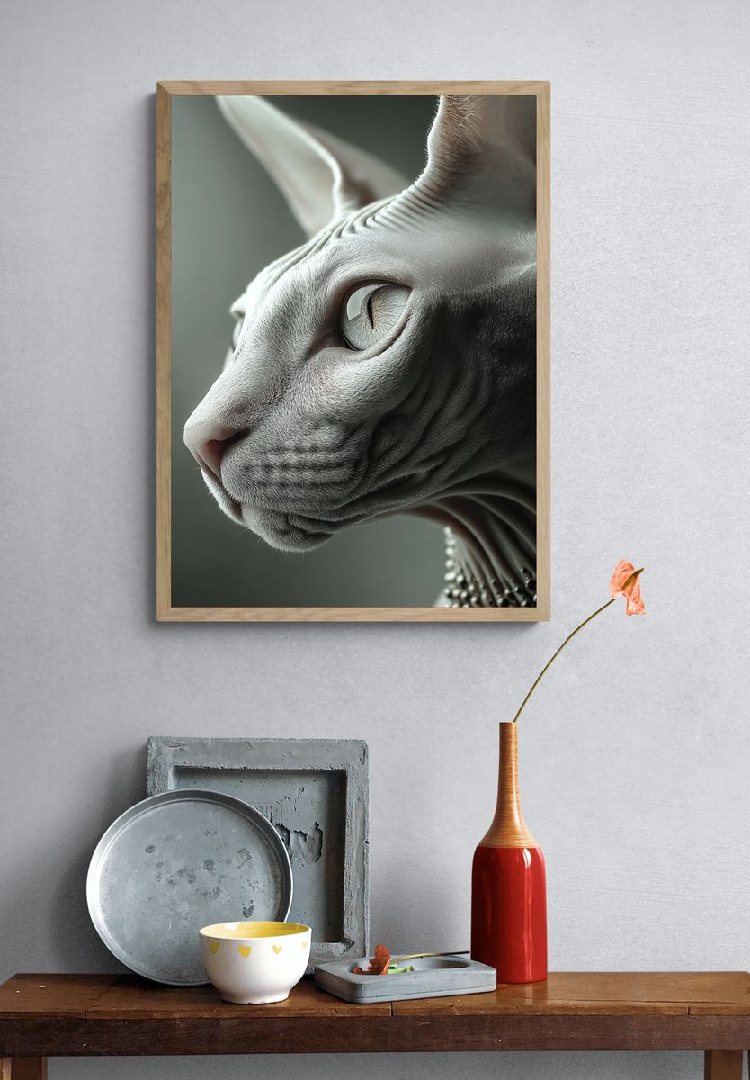 Sphynx Cat Portrait Poster. — room view 3
